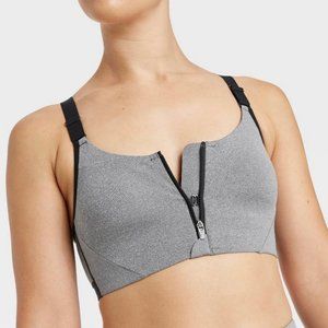 NWT All in Motion Heather Gray and Black High Support Zip-Front Sports Bra 34C